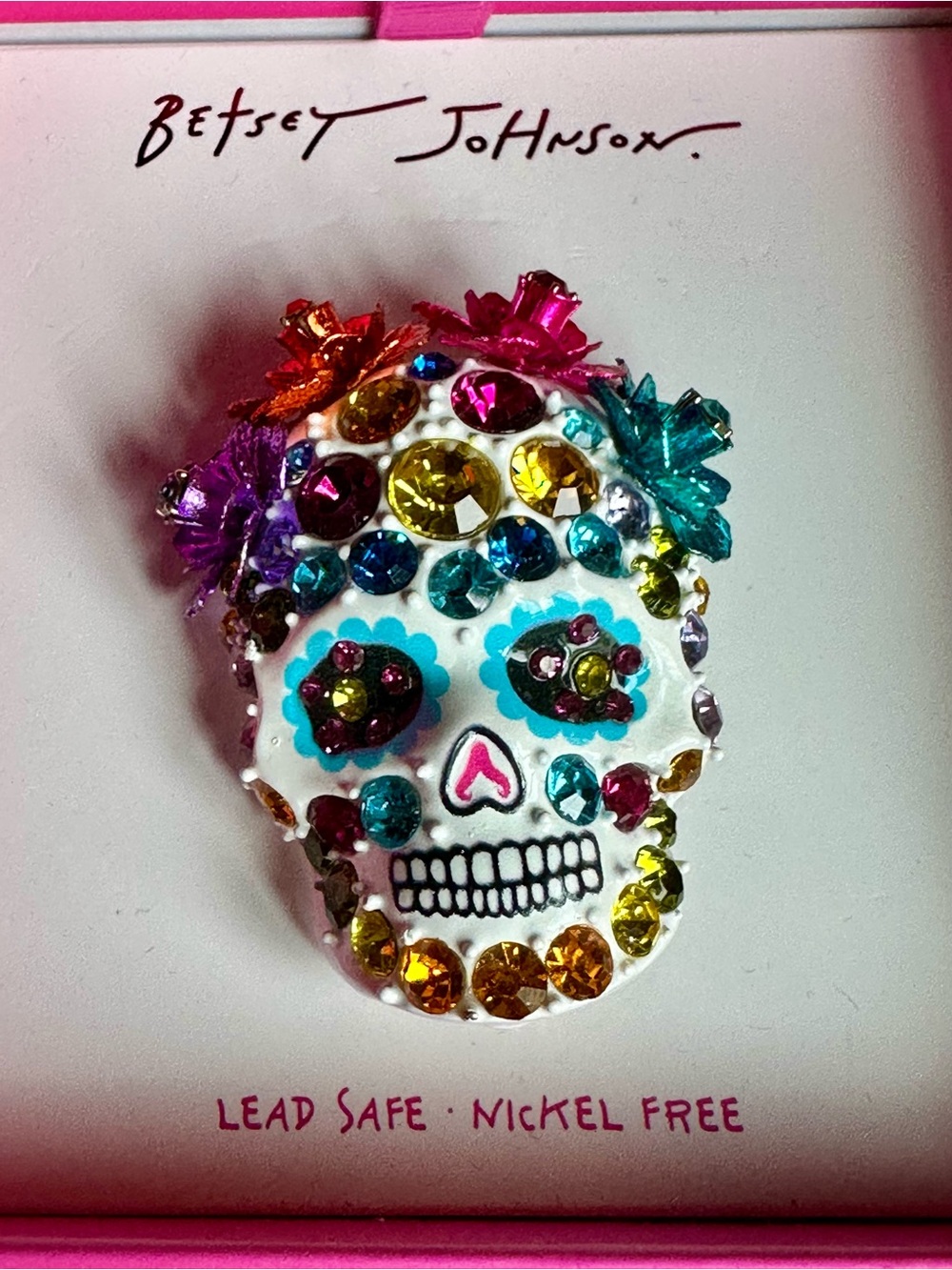 Betsey Johnson Vibrant Multicolor Jeweled Sugar Skull Pin